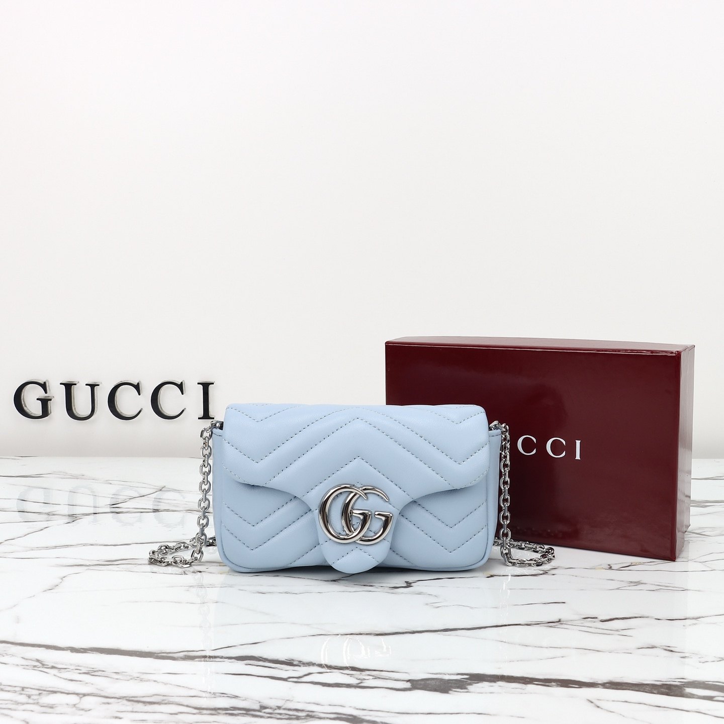 Gucci GG Marmont mini shoulder bag in light blue โ 841290