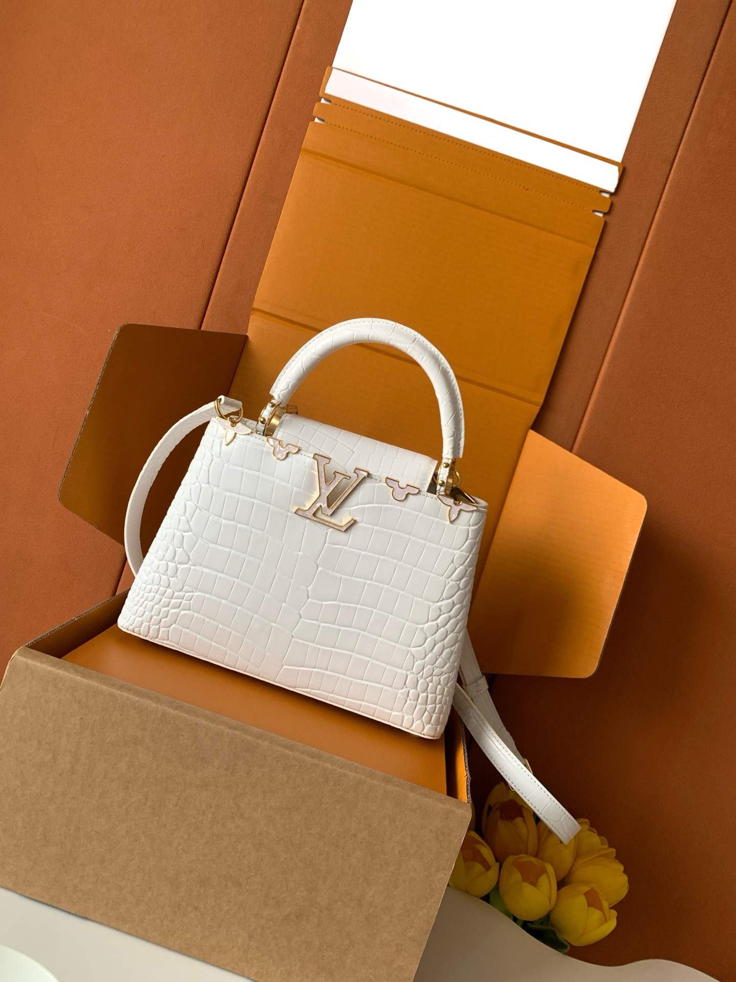 Louis Vuitton Capucines BB-Style Top-Handle Bag with Crocodile-Effect Texture — M86154