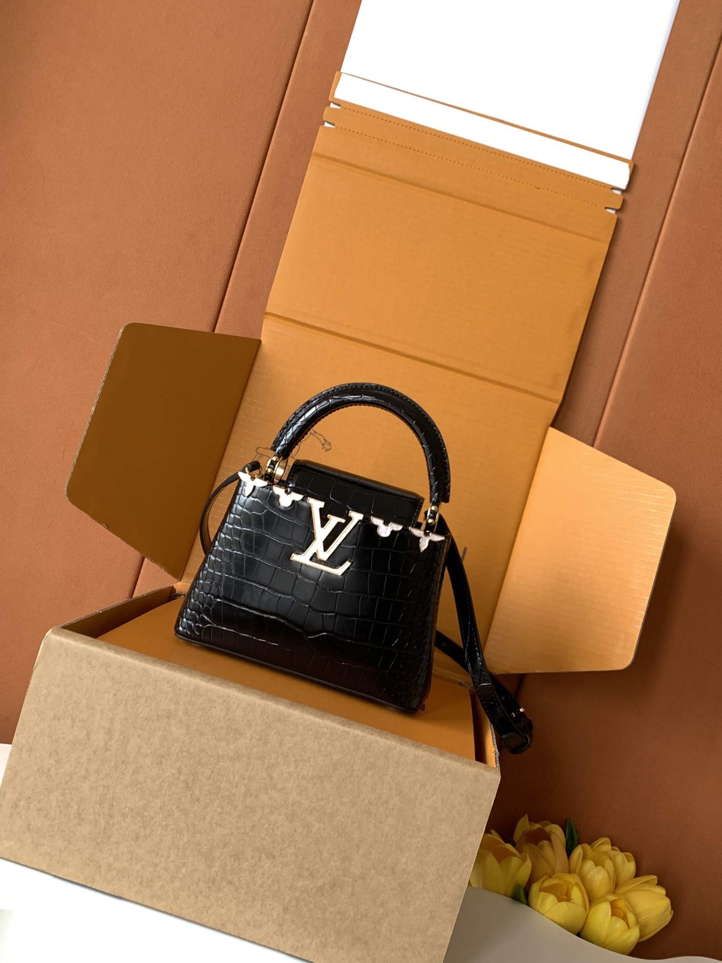Louis Vuitton Capucines Mini-Size Top-Handle Bag with Crocodile-Effect Texture — M86153