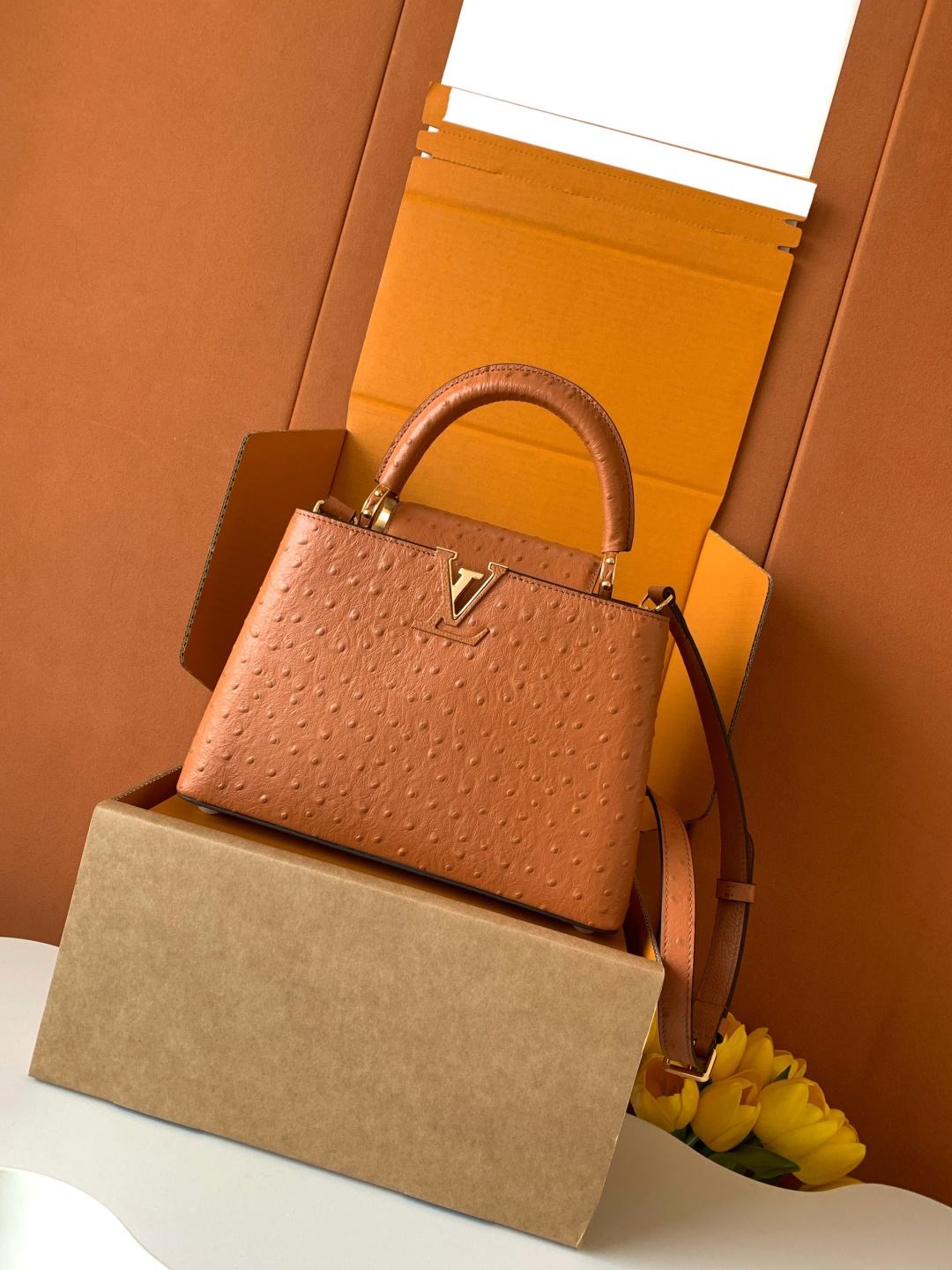 Louis Vuitton Capucines BB-Style Ostrich-Effect Top-Handle Bag — M24714