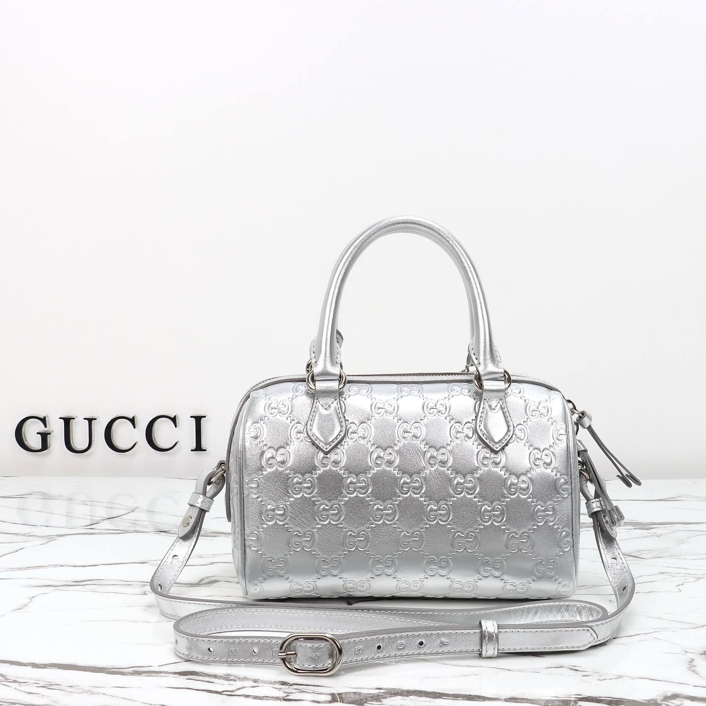 Gucci GG Emblem-Style Small Boston Bag — 848889