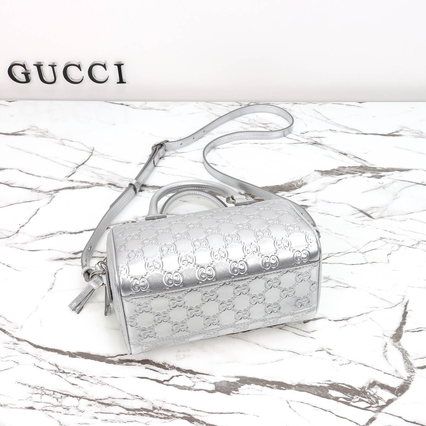 Gucci GG Emblem-Style Small Boston Bag — 848889