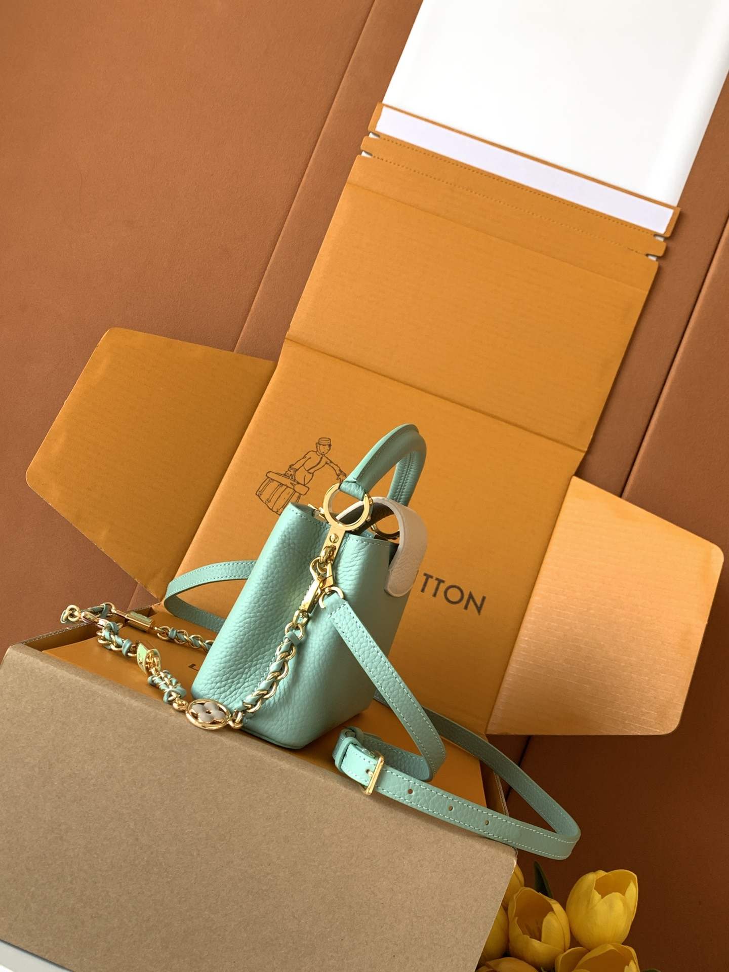 Louis Vuitton Capucines Mini Top-Handle Bag in Green and White