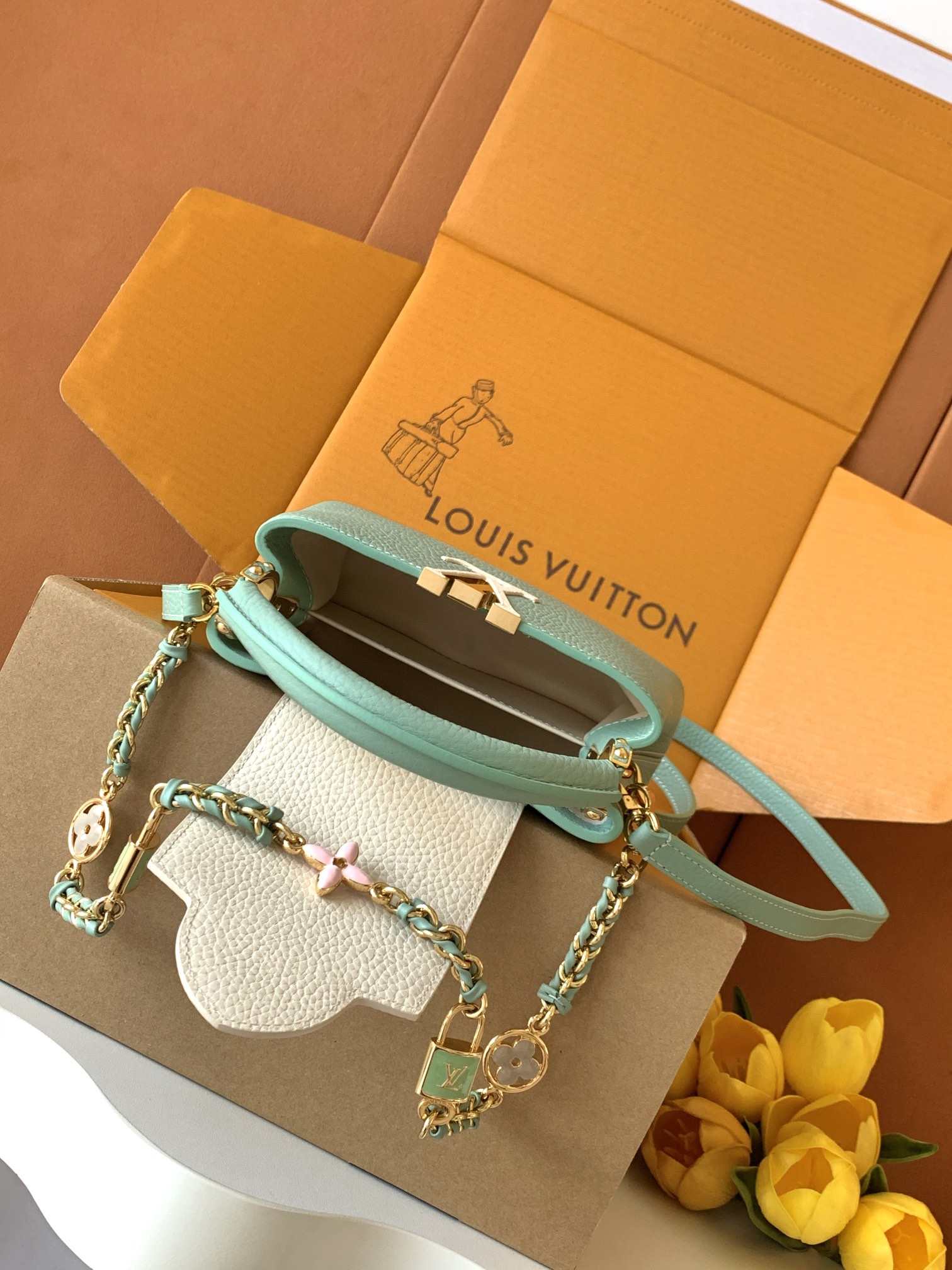 Louis Vuitton Capucines Mini Top-Handle Bag in Green and White