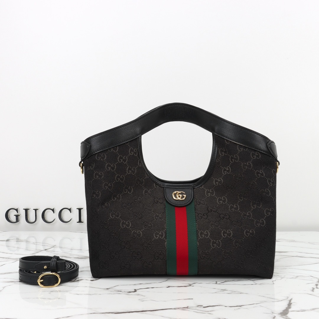 Gucci Giglio Small Tote Bag, Dark Brown And Black — 860845