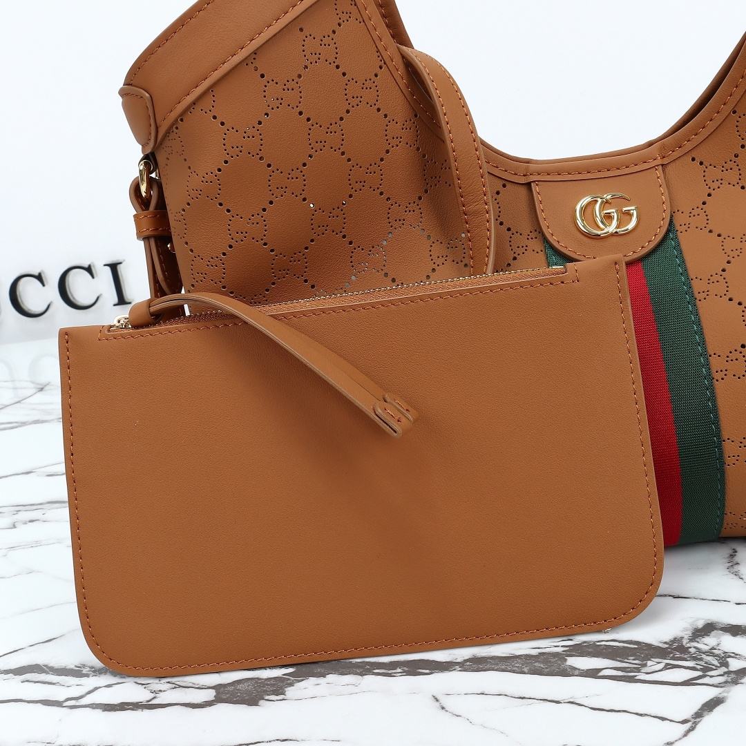 Gucci Giglio Small Tote Bag, Tan Perforated — 860845