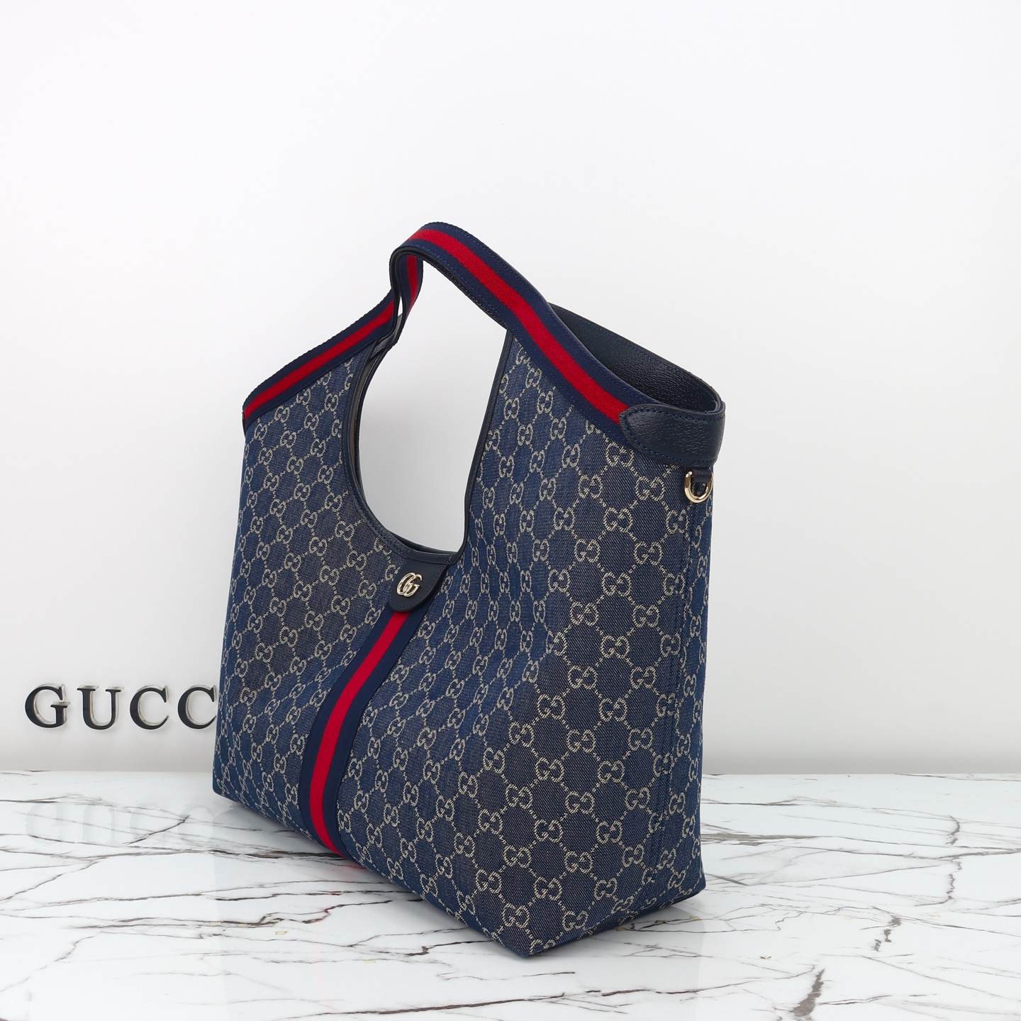 Gucci Giglio Large Tote Bag, Blue Denim-Style — 853971