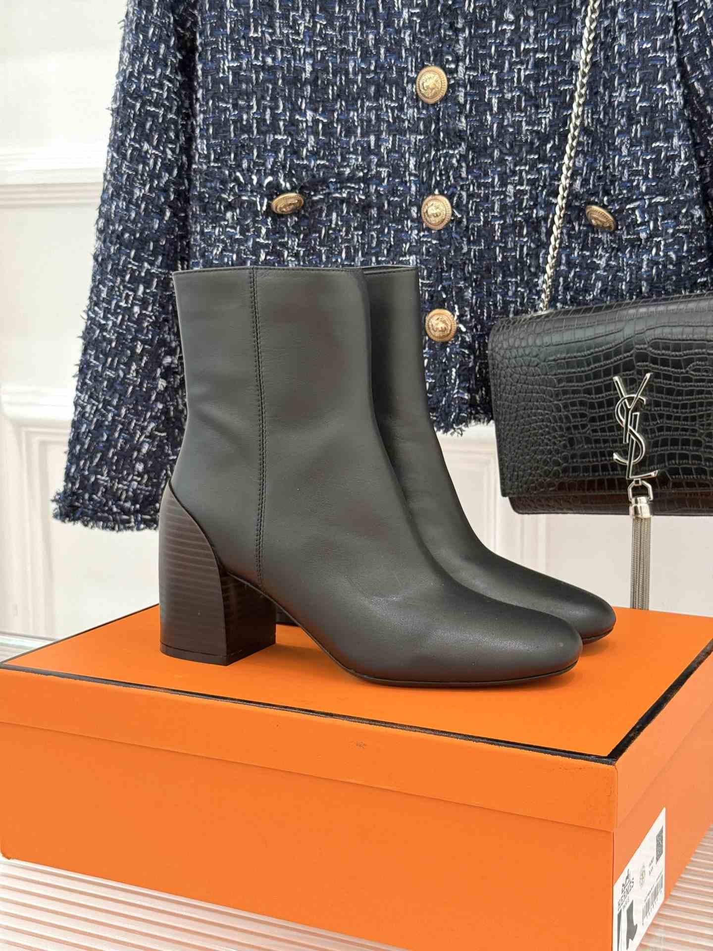 Hermès Round-Toe Block-Heel Ankle Boots
