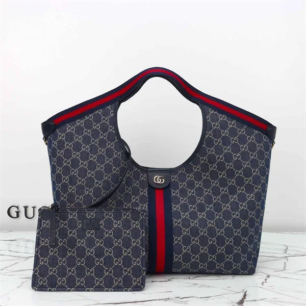 Gucci Giglio Large Tote Bag, Blue Denim-Style โ 853971