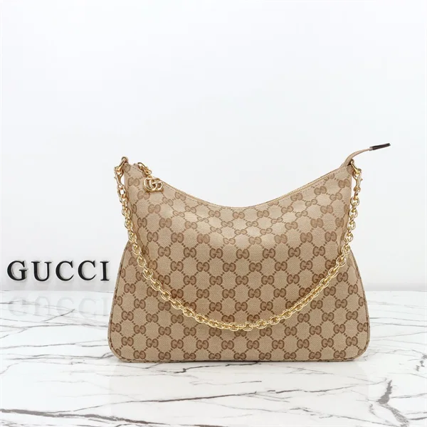 Gucci Lady Lunetta Chain Medium Shoulder Bag, Sand and Brown — A006OA