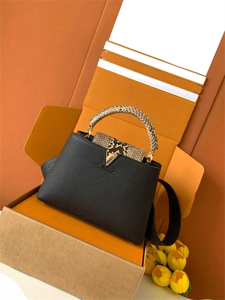 Louis Vuitton Capucines BB-Style Top-Handle Bag with Contrasting Snake-Effect Details — M81408
