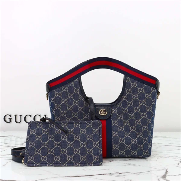Gucci Giglio Small Tote Bag, Blue Denim-Style โ 860845